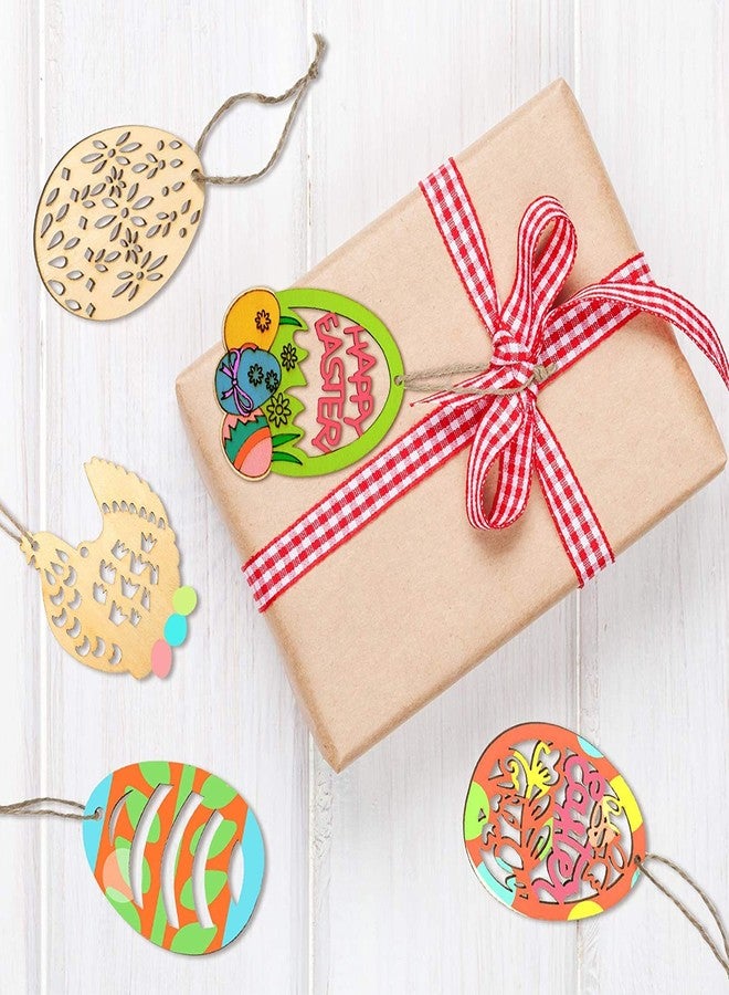 Cliths Pack of 12 Pieces Easter Crafts Wooden Ornaments Unfinished Crafts Wood Hanging Ropes Egg Bunny Chicken Flower Shape for DIY Kids Easter Party Decoration Supplies - Image 4